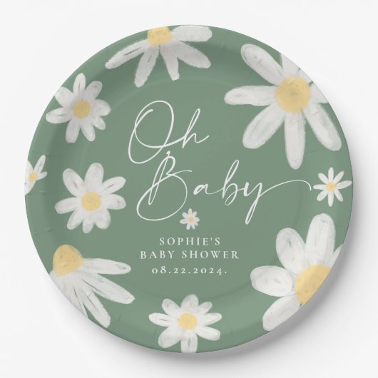Sage Green Boho Daisy Blume Paper Teller (Vorderseite)