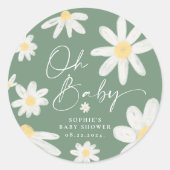 Sage Green Boho Daisy Blume Round Sticker (Vorderseite)