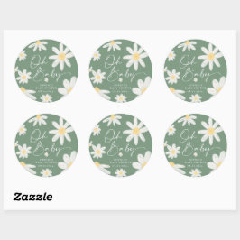 Sage Green Boho Daisy Blume Round Sticker