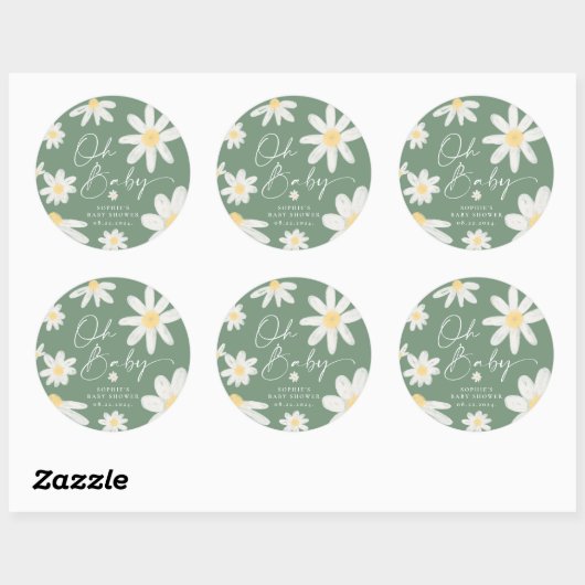 Sage Green Boho Daisy Blume Round Sticker (Blatt)