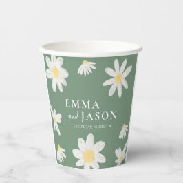 Sage Green Boho Daisy Floral Wedding Paper Cups Pappbecher