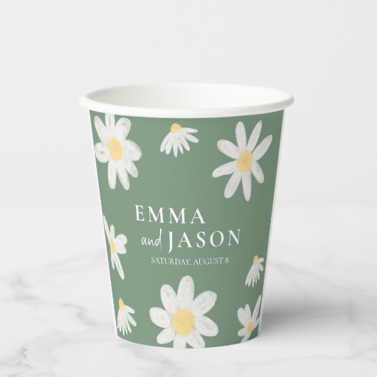 Sage Green Boho Daisy Floral Wedding Paper Cups Pappbecher (Vorderseite)