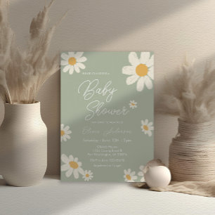 Sage Green Boho Daisy Flowers Babydusche Einladung