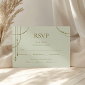 Sage Green Boho Draped Beaded Wedding RSVP Karte