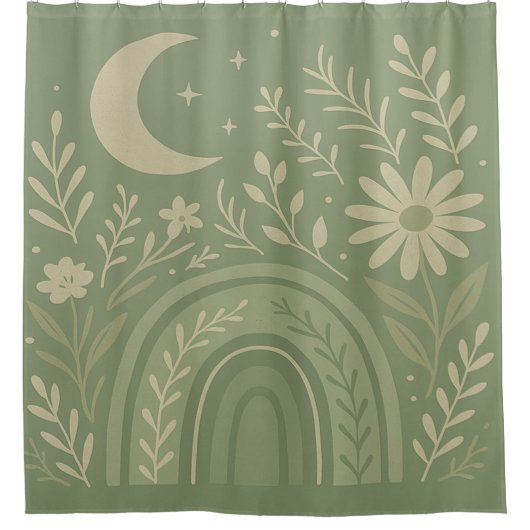 Sage Green Boho Duschvorhang (Vorderseite)