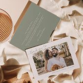 Sage Green Boho Einfaches Foto Skript Hochzeit Dankeskarte