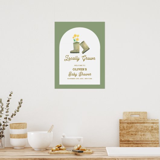 Sage Green Boho Floral Boots Baby Dusche Willkomme Poster (Küche)