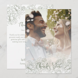 Sage Green Boho Floral Modernes Elegantes Foto Dankeskarte