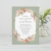 Sage Green Boho Floral Wedding Einladung (Stehend Vorderseite)