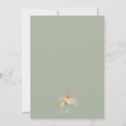 Sage Green Boho Floral Wedding Einladung (Rückseite)