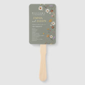 Sage Green Boho Floral Wedding Program Hand Fan Fächer (Vorderseite)