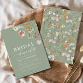 Sage Green Boho Floral Wildblume Bridal Brunch Einladung