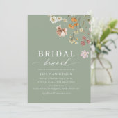 Sage Green Boho Floral Wildblume Bridal Brunch Einladung (Stehend Vorderseite)