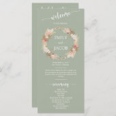 Sage Green Boho Floral Wreath Wedding Flat Program Programm (Vorne/Hinten)