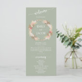Sage Green Boho Floral Wreath Wedding Flat Program Programm (Stehend Vorderseite)