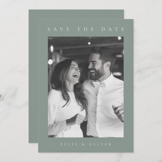 Sage Green Boho Foto Save the Date Einladung (Vorne/Hinten)