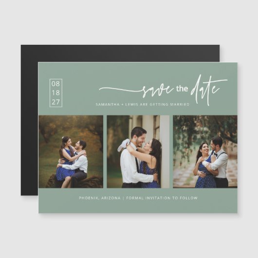 Sage Green Boho Foto Save the Date Magnetkarte (Vorne/Hinten)