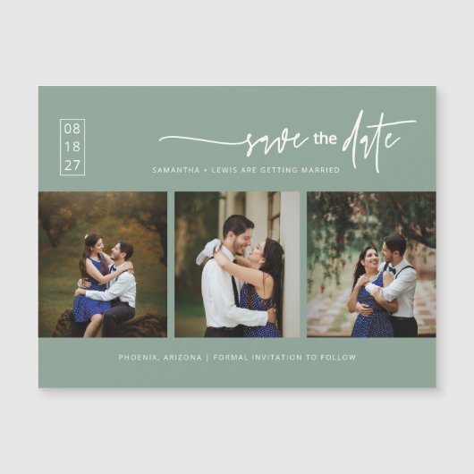 Sage Green Boho Foto Save the Date Magnetkarte (Vorderseite)