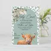 Sage Green Boho Heilige Kuh Baby Dusche Einladung (Stehend Vorderseite)