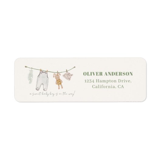 Sage Green Boho Kleidung Baby Dusche Rücksendeadre (Vorne)