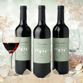 Sage Green Boho Minimalistisch Baby Dusche Weinetikett