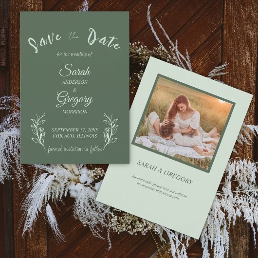 Sage Green Boho Minimalistisch Save the Date Karte
