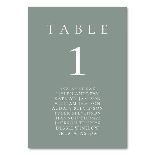 Sage Green Boho Minimalistische Sitzgelegenheit Ti Tischnummer (Rückseite)