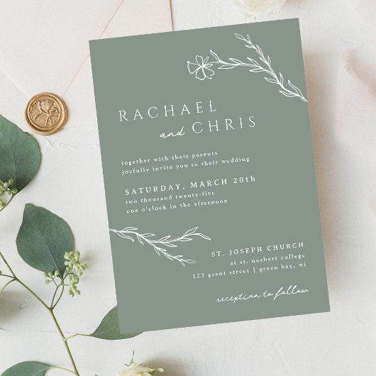Sage Green Boho Moderne gestenciled floral botanis Einladung