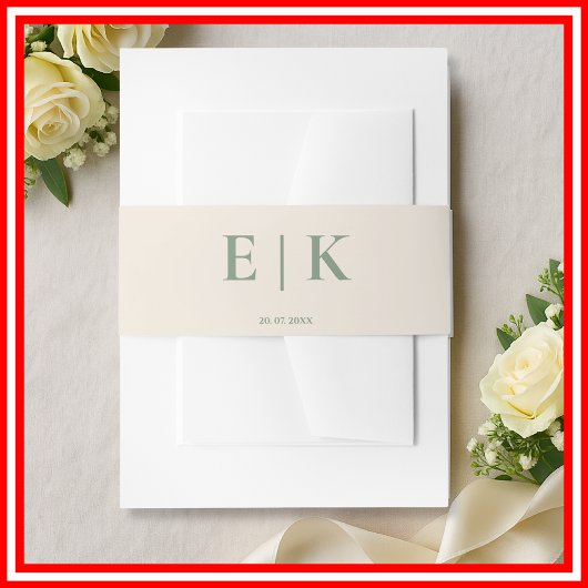 Sage Green Boho Monogram Wedding Einladungsbanderole
