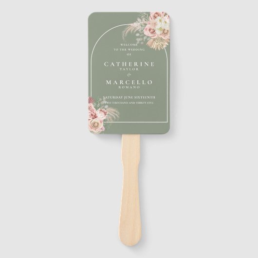 Sage Green Boho Pampas Grass Arch Hochzeitsprogram Fächer (Vorderseite)