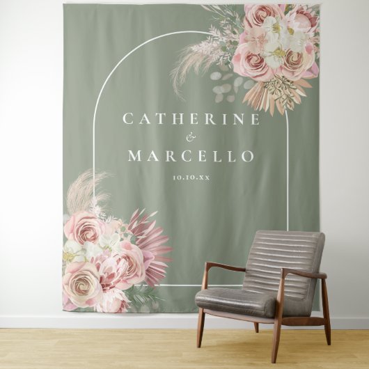 Sage Green Boho Pampas Grass Floral Hochzeit Wandteppich (Beispiel)