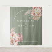 Sage Green Boho Pampas Grass Floral Hochzeit Wandteppich (Vorderseite)