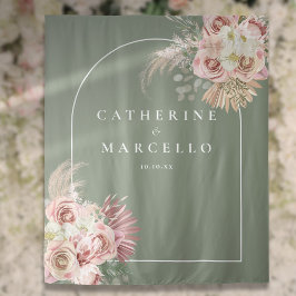 Sage Green Boho Pampas Grass Floral Hochzeit Wandteppich