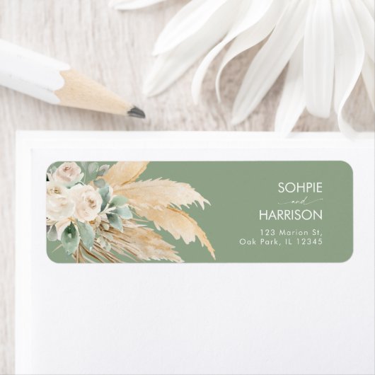 Sage Green Boho Pampas Grass Rücksendeadresse (Insitu)