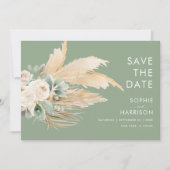 Sage Green Boho Pampas Grass Save the Date Einladung (Vorderseite)
