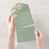 Sage Green Boho Pampas Grass Wedding All In One Einladung (Abreißen)