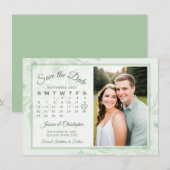 Sage Green Boho Peonies Calendar & Photo Wedding Save The Date (Vorne/Hinten)