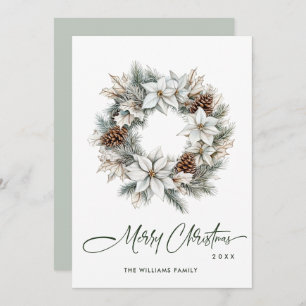 Sage Green Boho Pine Cones Weihnachtsfeier Feiertagskarte