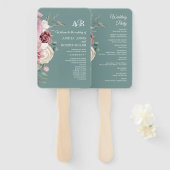 Sage Green Boho Pink Floral Wedding Programm Fächer (Vorne und Hinten)