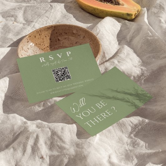 Sage Green Boho QR Code Online Fun Hochzeit RSVP Karte