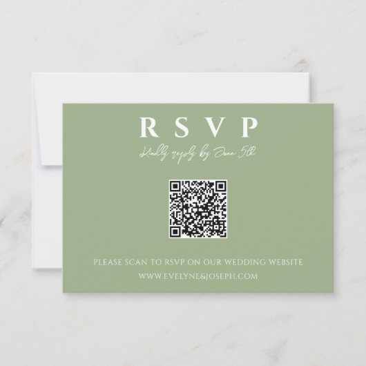 Sage Green Boho QR Code Online Fun Hochzeit RSVP Karte (Vorderseite)