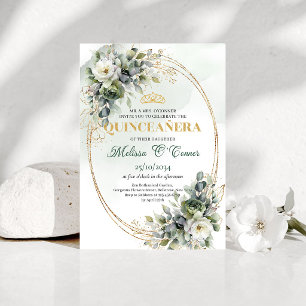 Sage Green Boho Quinceañera Grünpflanzen Gold Einl Einladung