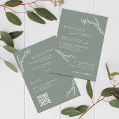 Sage Green Boho Simple Floral Botanic QR Code Einladung