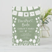 Sage Green Boho Talavera Mexican Nuestra Boda Einladung (Stehend Vorderseite)