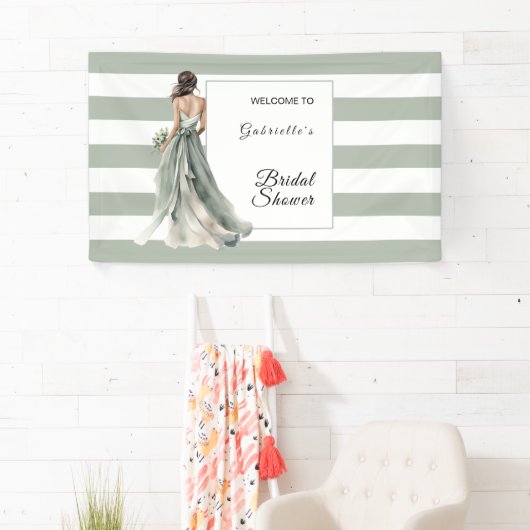 Sage Green Boho Wasserfarbe Streifen Brautparty Banner (Insitu)