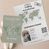 Sage Green Boho Wedding Passport Karte QR Code