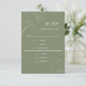 Sage Green Boho White Floral Botanical Wedding RSVP Karte (Stehend Vorderseite)