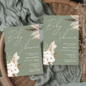Sage Green Boho White Floral Moderne Babydusche Einladung