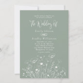 Sage Green Boho White Wildflower QR Code Wedding  Einladung (Vorderseite)