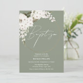 Sage Green Boho White Wreath Boy oder Girl Baptiss Einladung (Stehend Vorderseite)